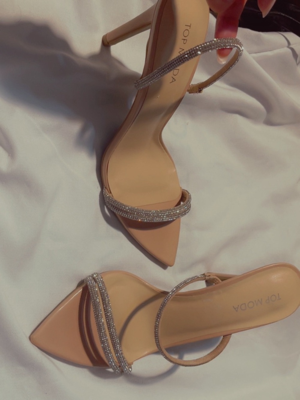 Top Moda Nude Rhinestone Strap Heels - Picture 4 of 6